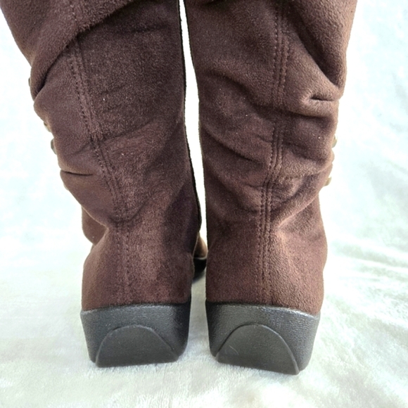Elegant Brown Knee-High Boots Casual Comfort Low Wedge‎ Heel - Picture 5 of 9